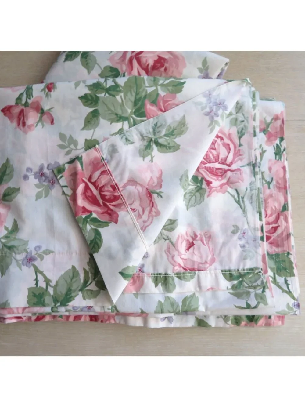 Vintage Twin Sheets Flat & Fitted Pink Floral Percale Cottage Made In USA